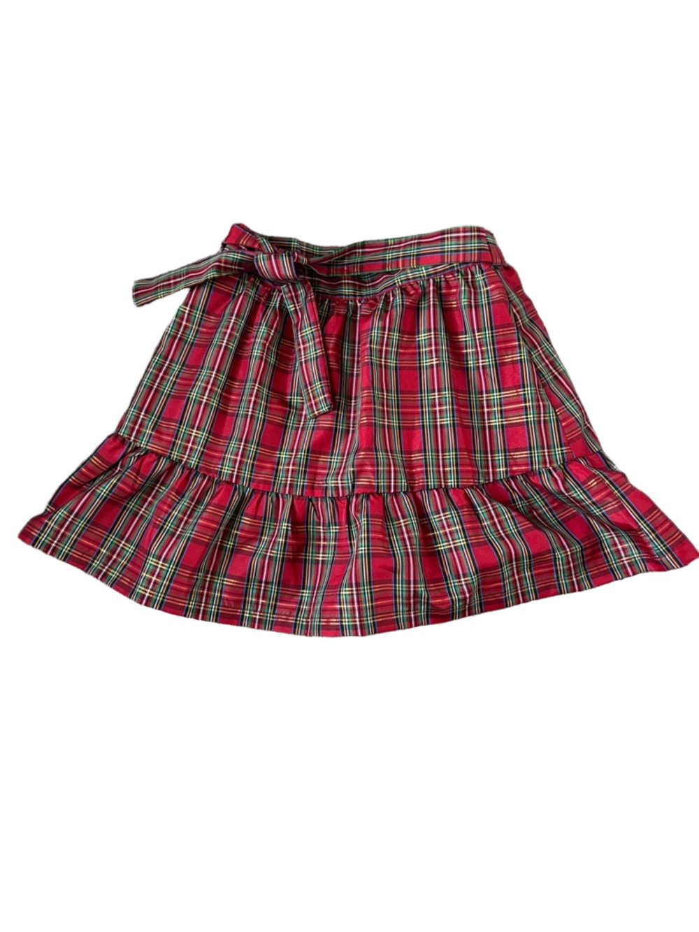 Alya Red Tartan Plaid Tiered Mini Skirt Bow Tie Waist SIZE M